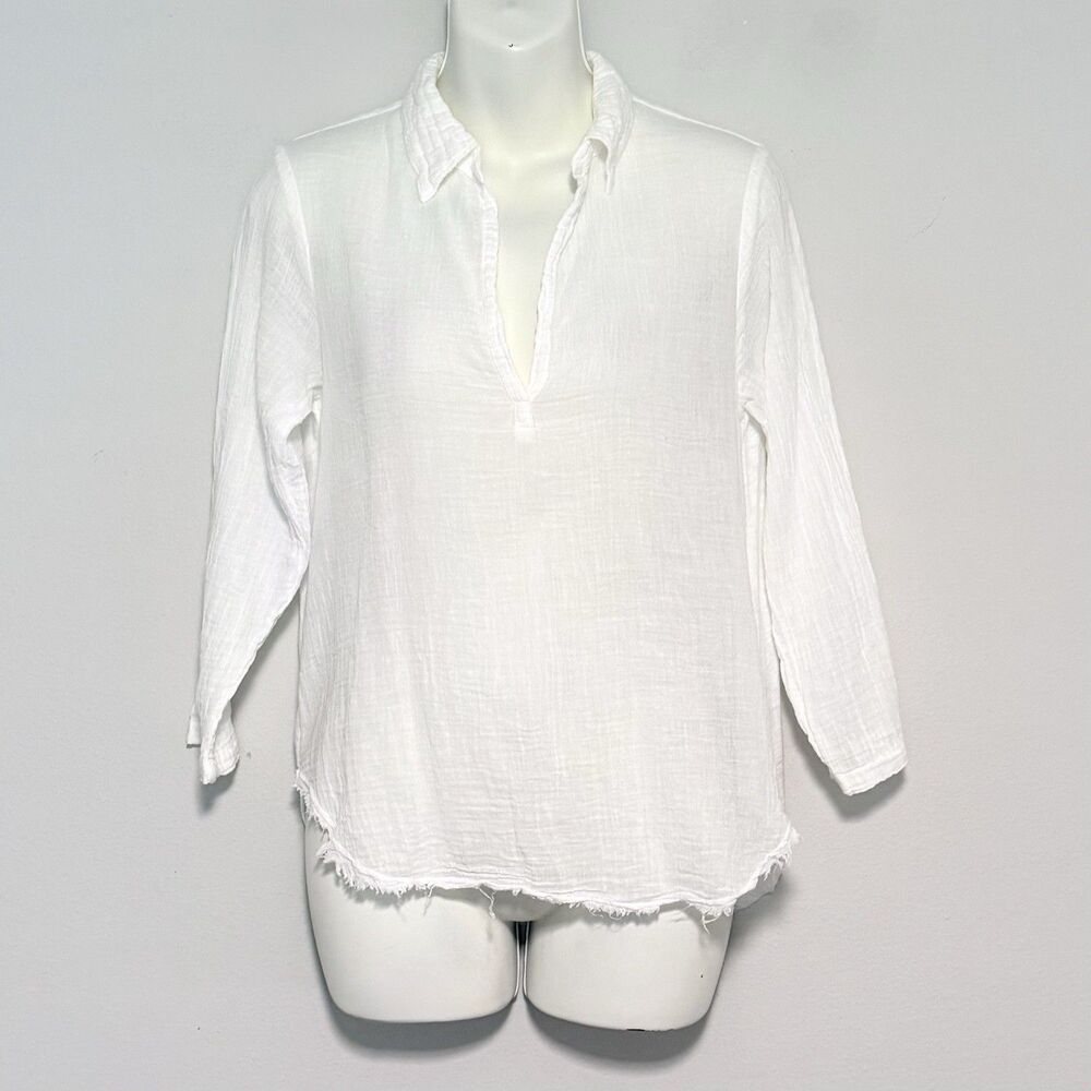 Velvet by Graham & Spencer Cotton Gauze Blouse Sz XS Popover 3/4 Sleeve USA